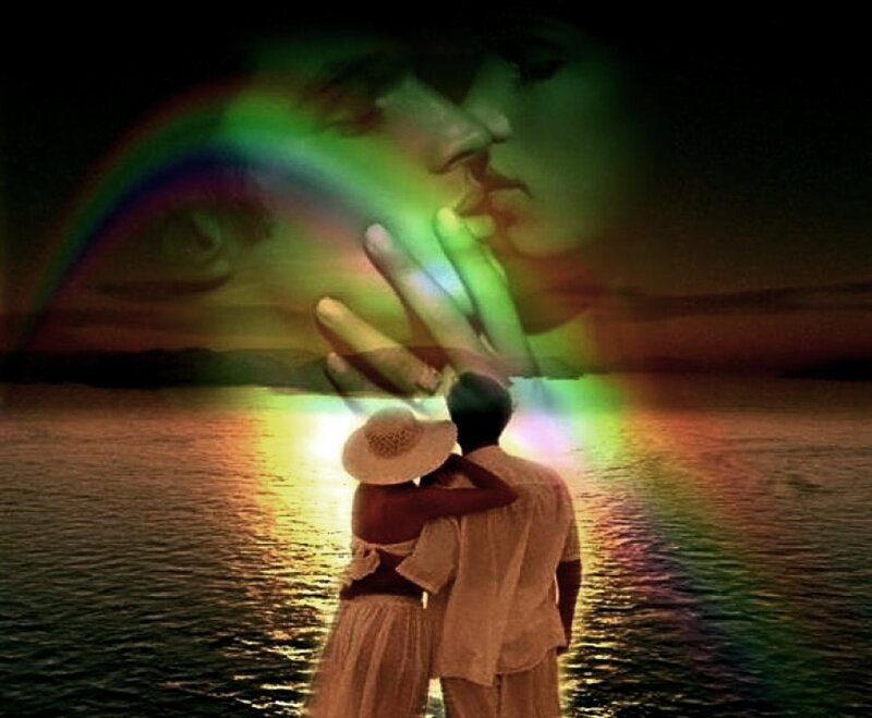 Couple Embracing on Beach — Green