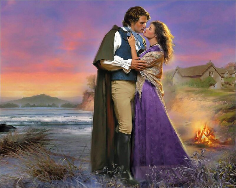 Couple Embracing on Beach — Purple, Romantic