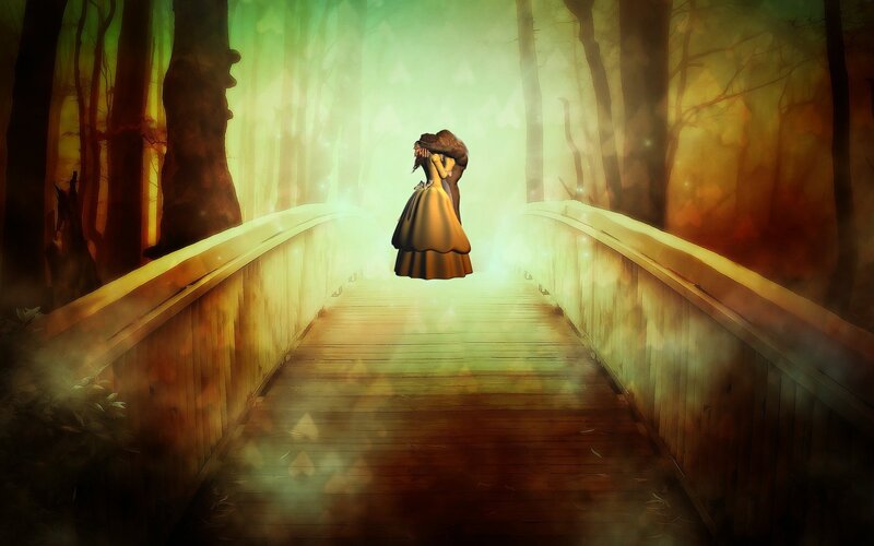 Couple Embracing on Bridge — Green