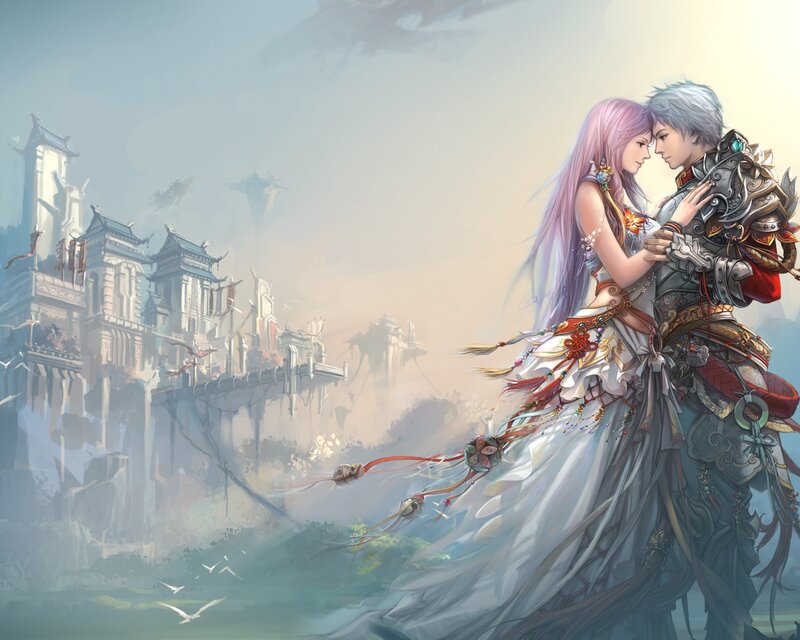 Couple Embracing on Cliff — White, Serene