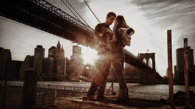 Couple Embracing on Pier — Brown