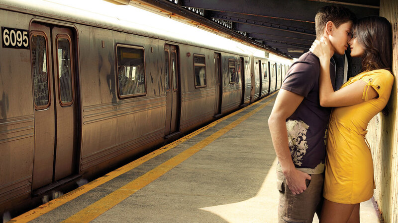 Couple Embracing on Platform — Yellow