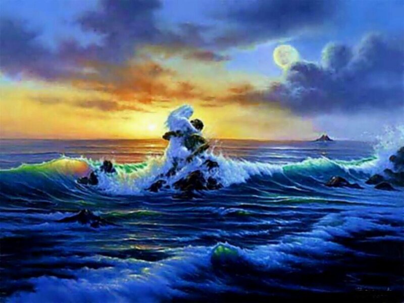 Couple Embracing on Rocks — Blue