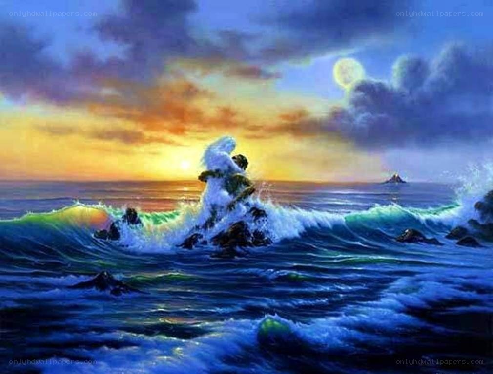Couple embracing on rocky shore