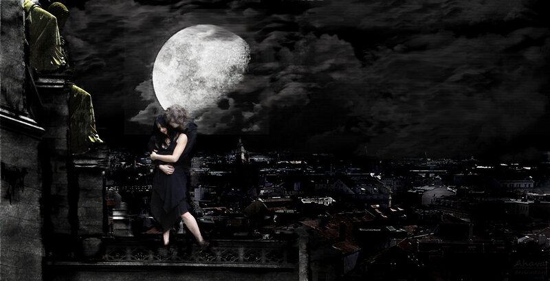 couple embracing on rooftop