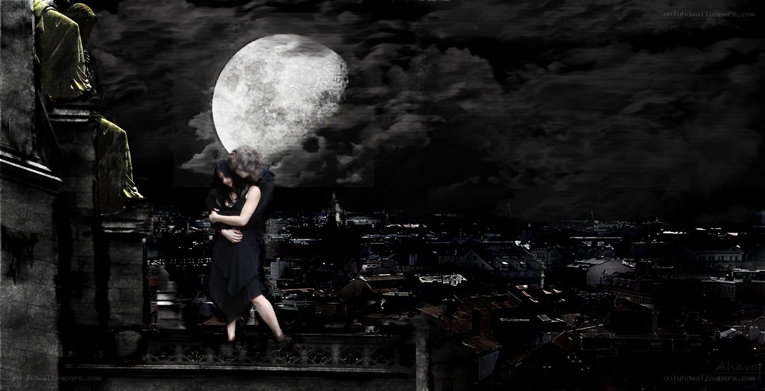 couple embracing on rooftop