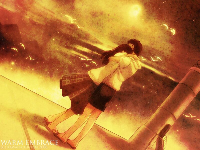 Couple Embracing on Rooftop — Yellow