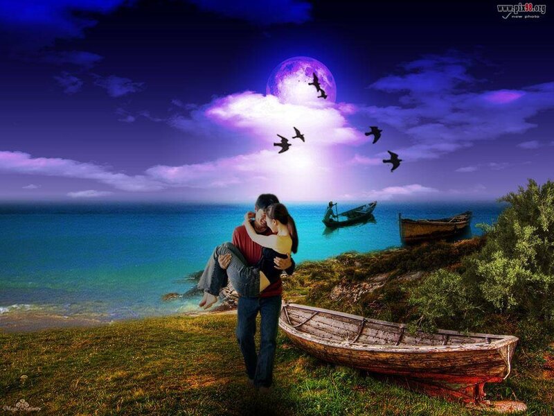 Couple Embracing on Shore — Purple, Romantic