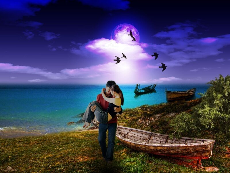 Couple Embracing on Shore — Purple