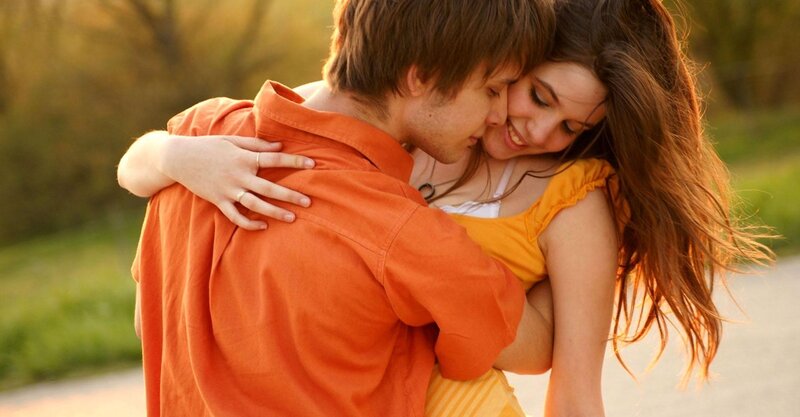 Couple Embracing — Orange, Intimate
