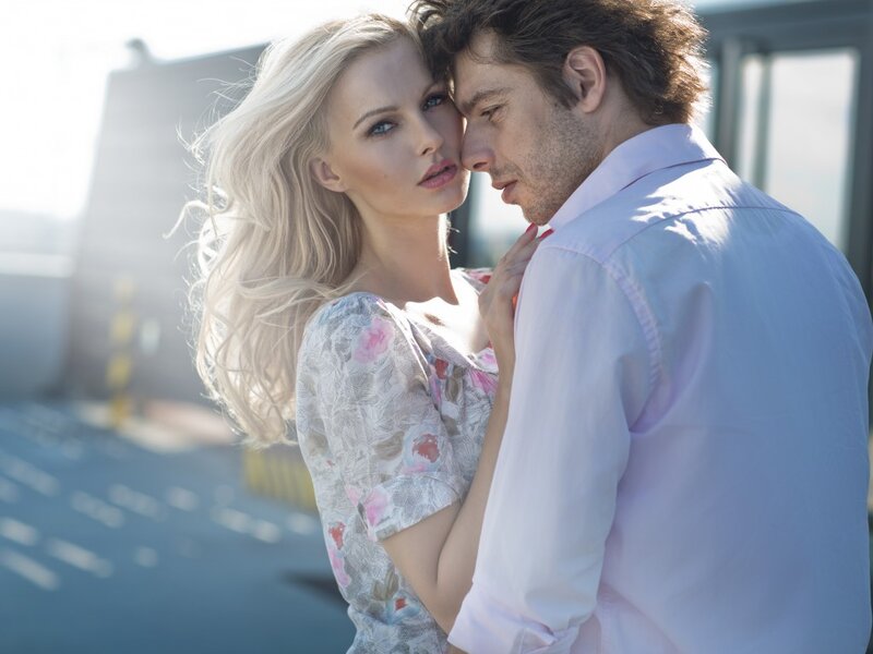 Couple Embracing Outdoors — White, Intimate