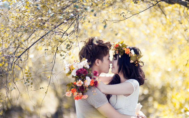 Couple Embracing Outdoors — Yellow, Romantic