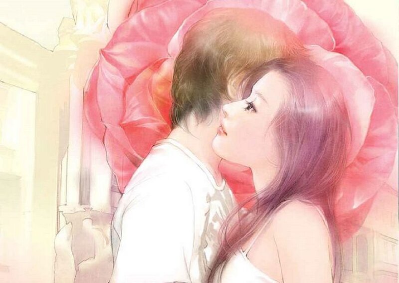 Couple Embracing — Pink, Romantic, Illustration