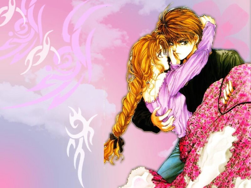 Couple Embracing — Pink, Romantic, Manga, Anime Art