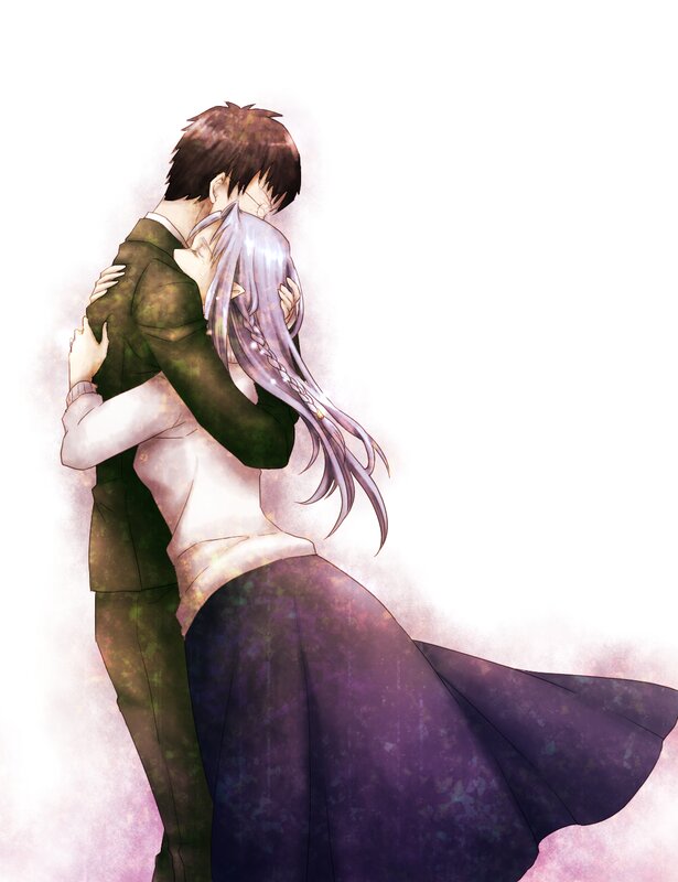 Couple Embracing — Purple, Romantic, Anime