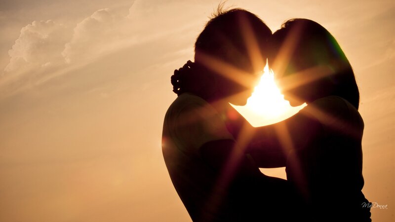 Couple Embracing Silhouette — Orange