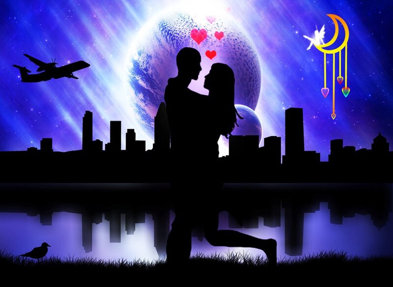 Couple Embracing Silhouette — Purple, Romantic