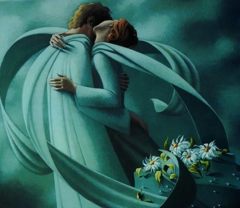 Couple Embracing — Teal
