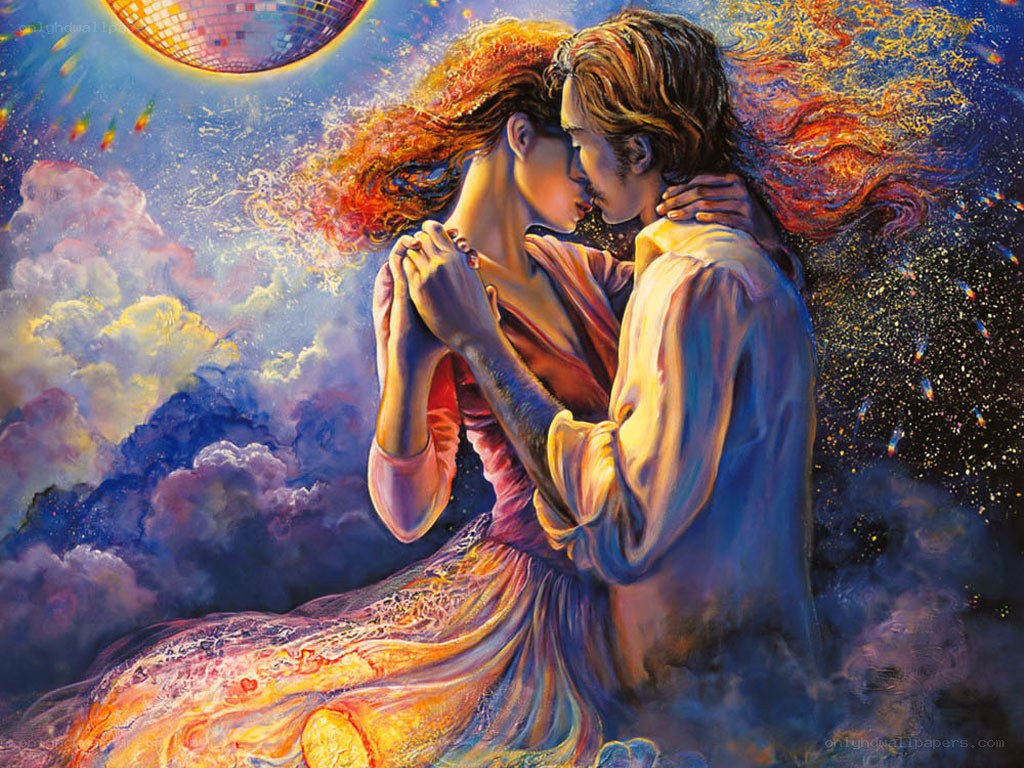 Couple embracing under a disco ball