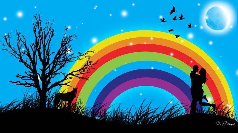 Couple Embracing under Rainbow