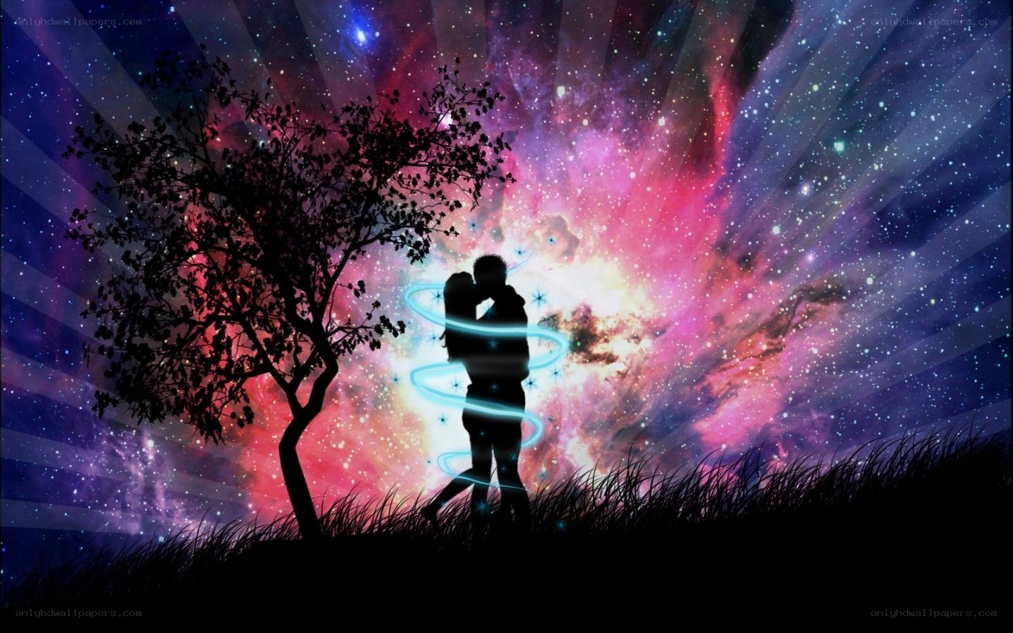 couple embracing under starry sky