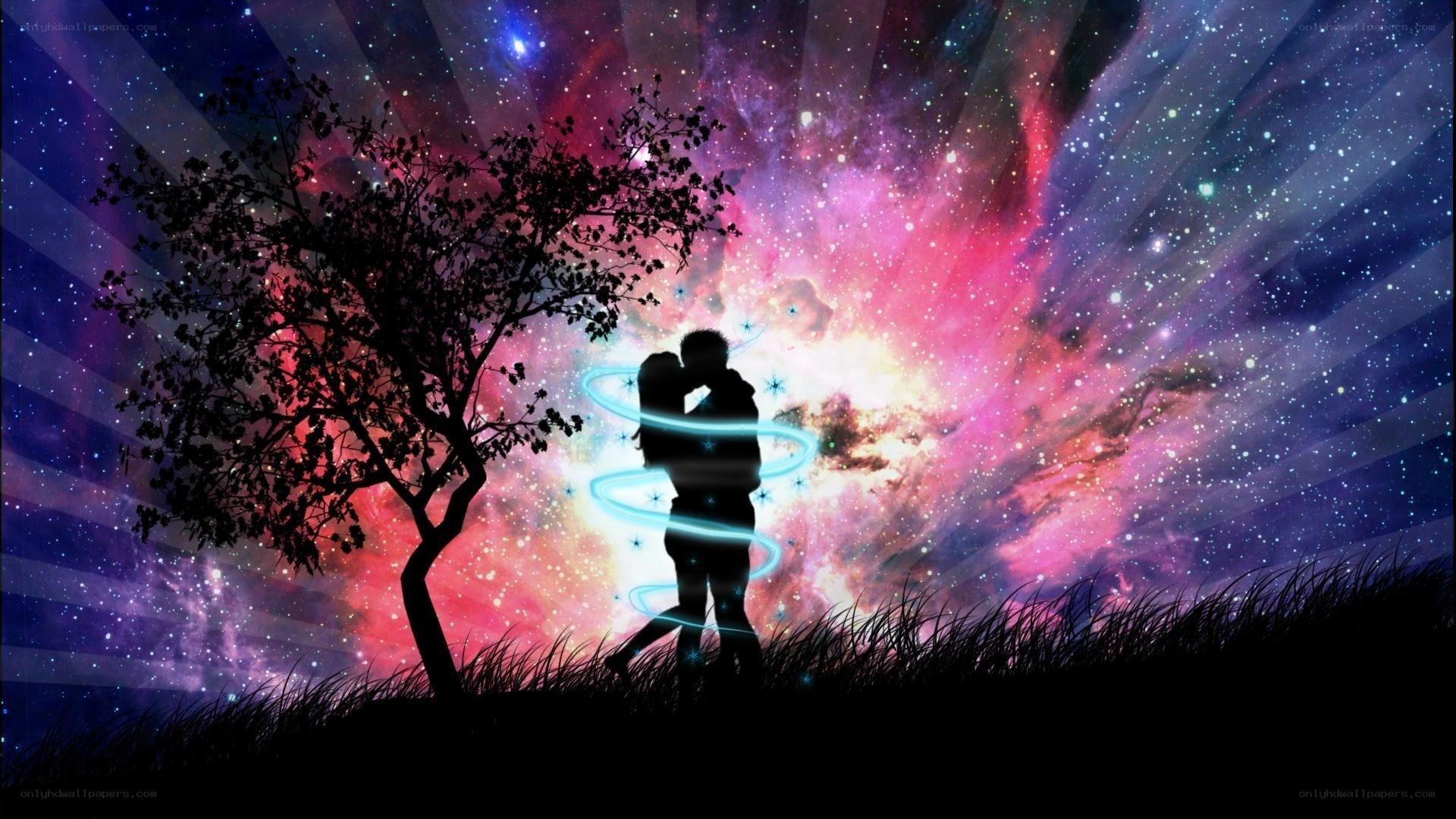 couple embracing under starry sky