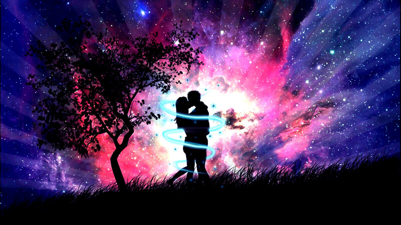 Couple Embracing under Stars — Purple, Romantic