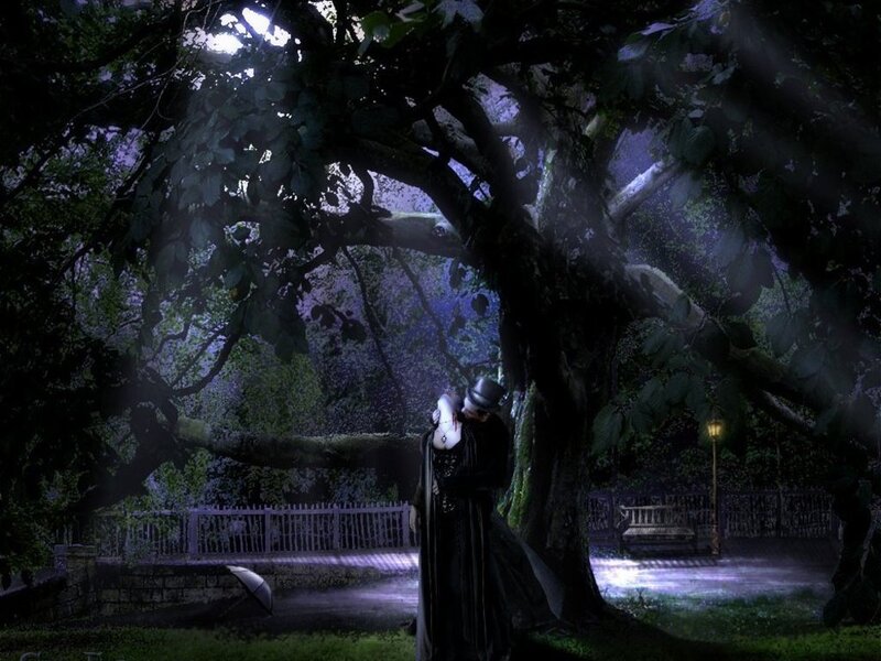 Couple Embracing under Tree — Black