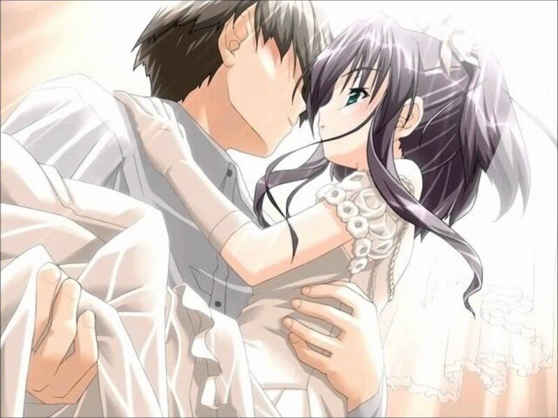 Couple Embracing — White, Intimate, Anime