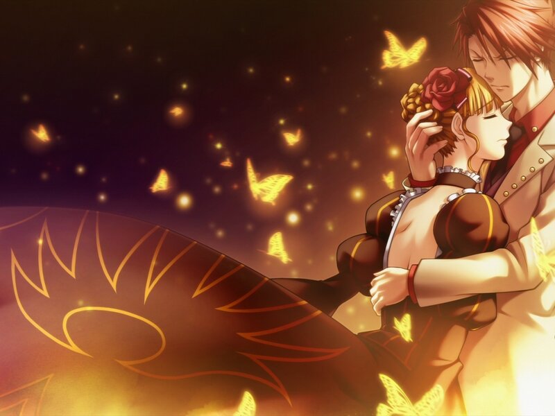 Couple Embracing with Butterflies