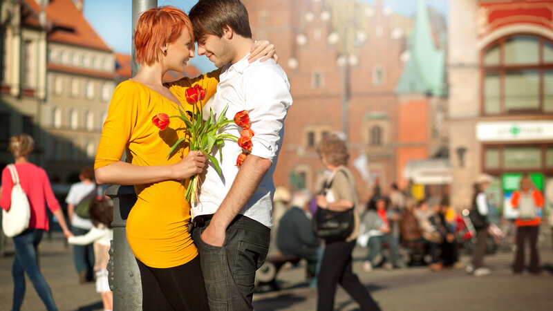 Couple Embracing with Flowers — Yellow