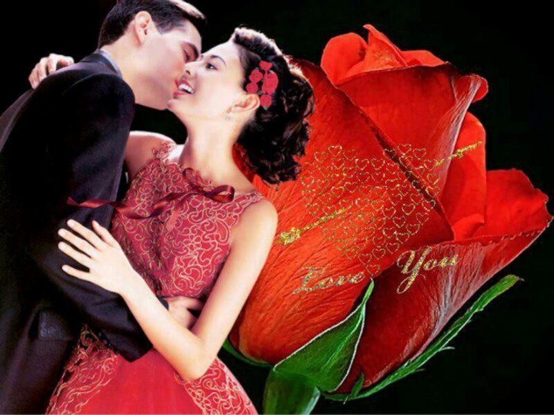 Couple Embracing with Rose — Red