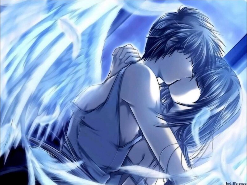 Couple Embracing with Wings — Blue