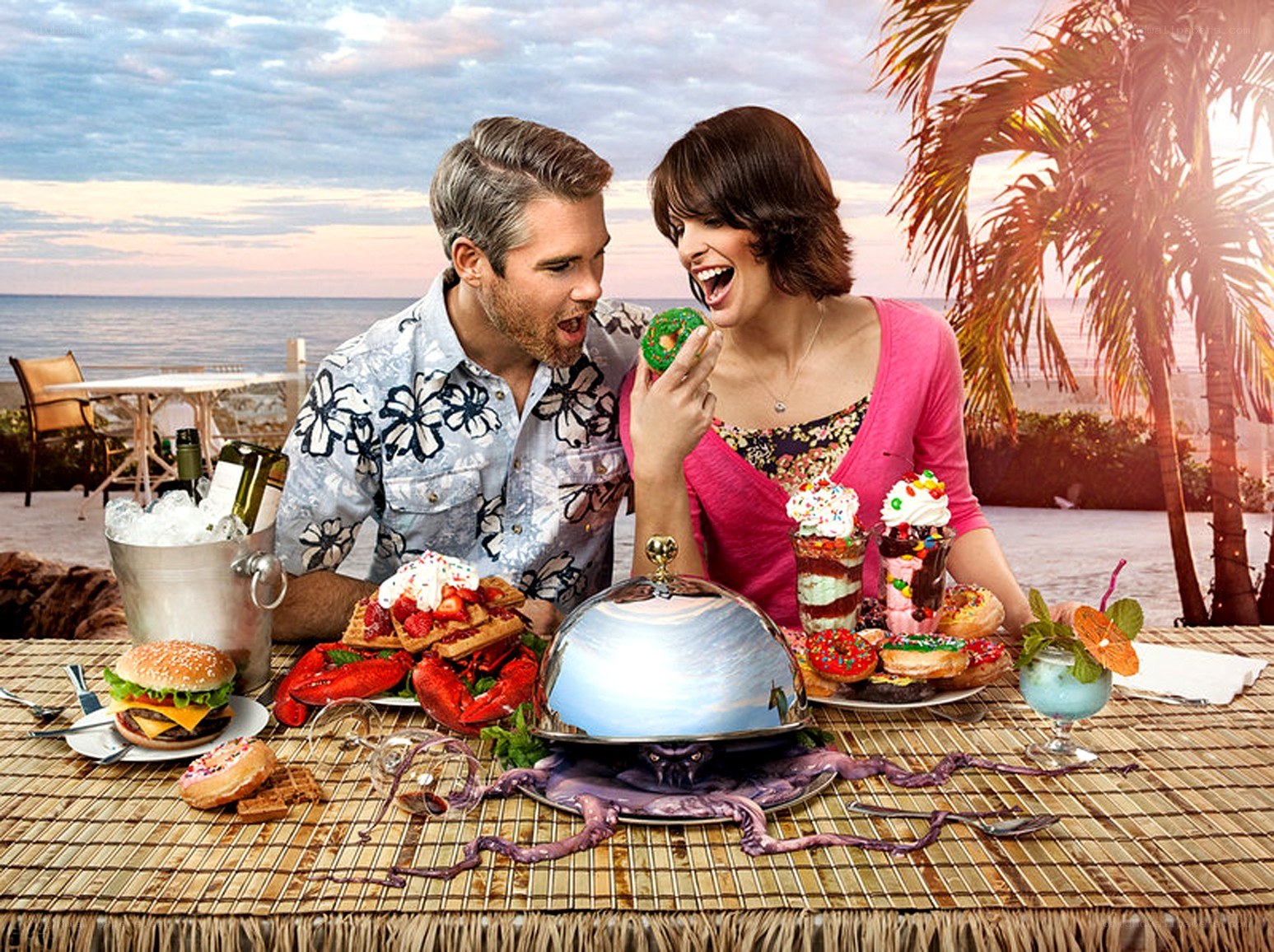 Couple enjoying beach meal