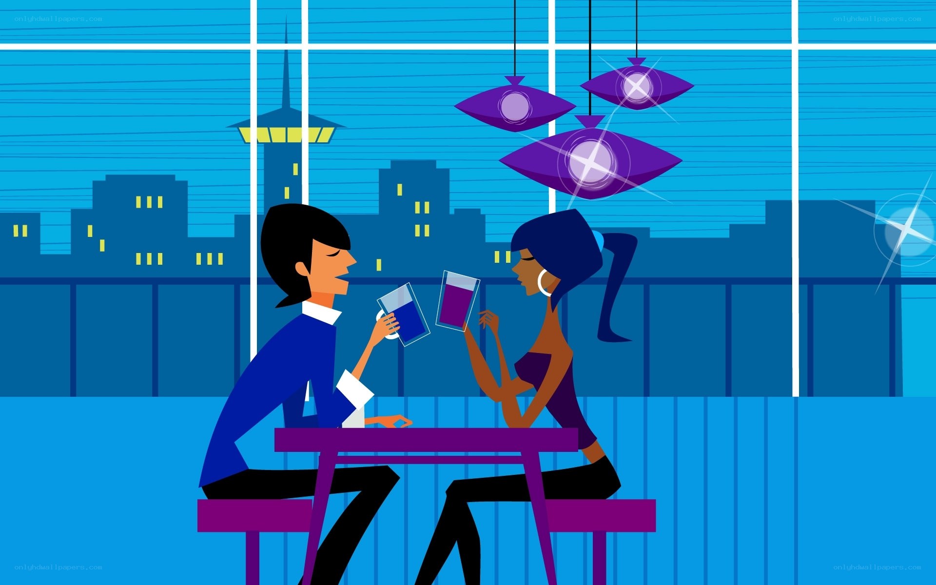 Couple enjoying drinks at night