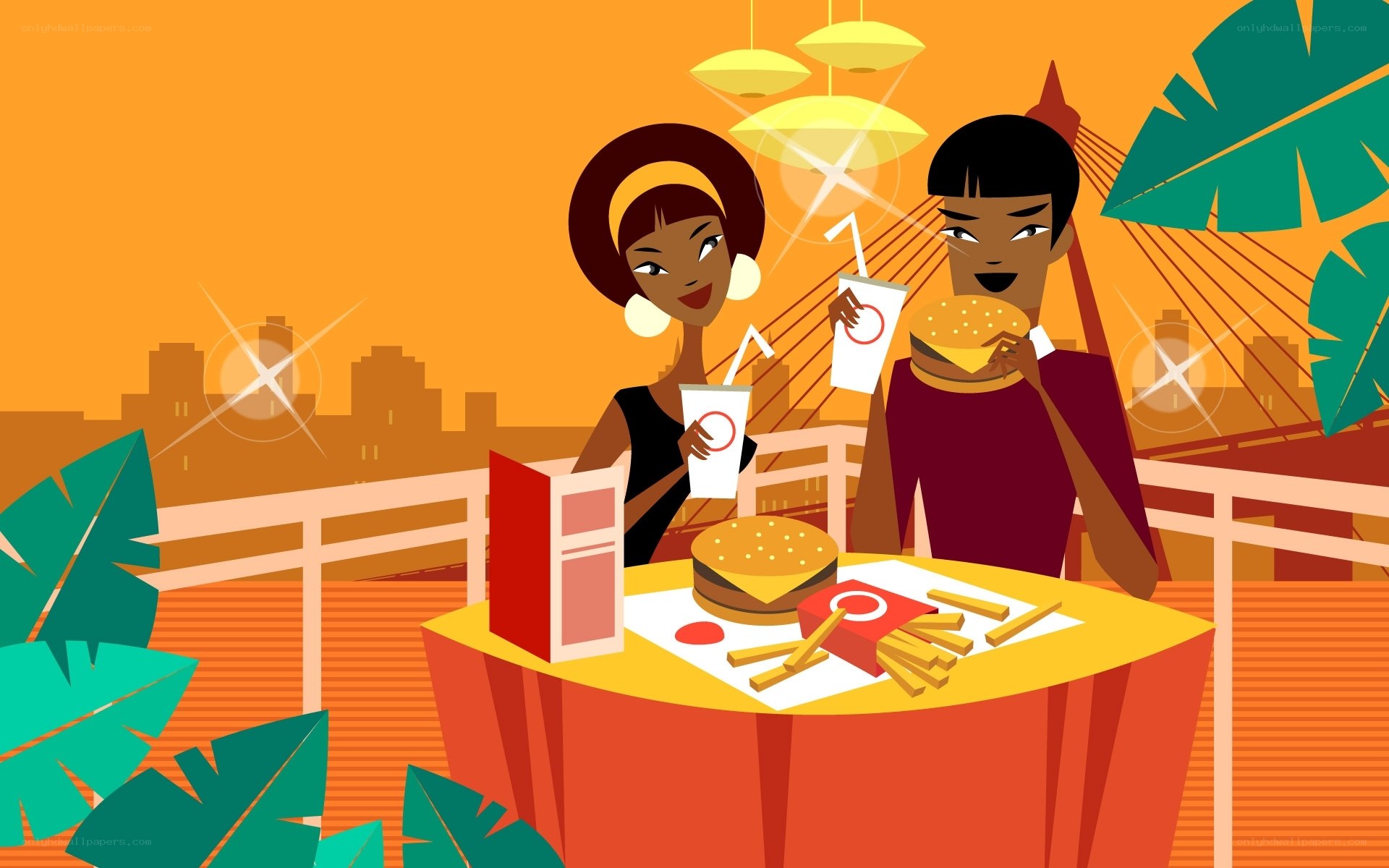 Couple enjoying fast food