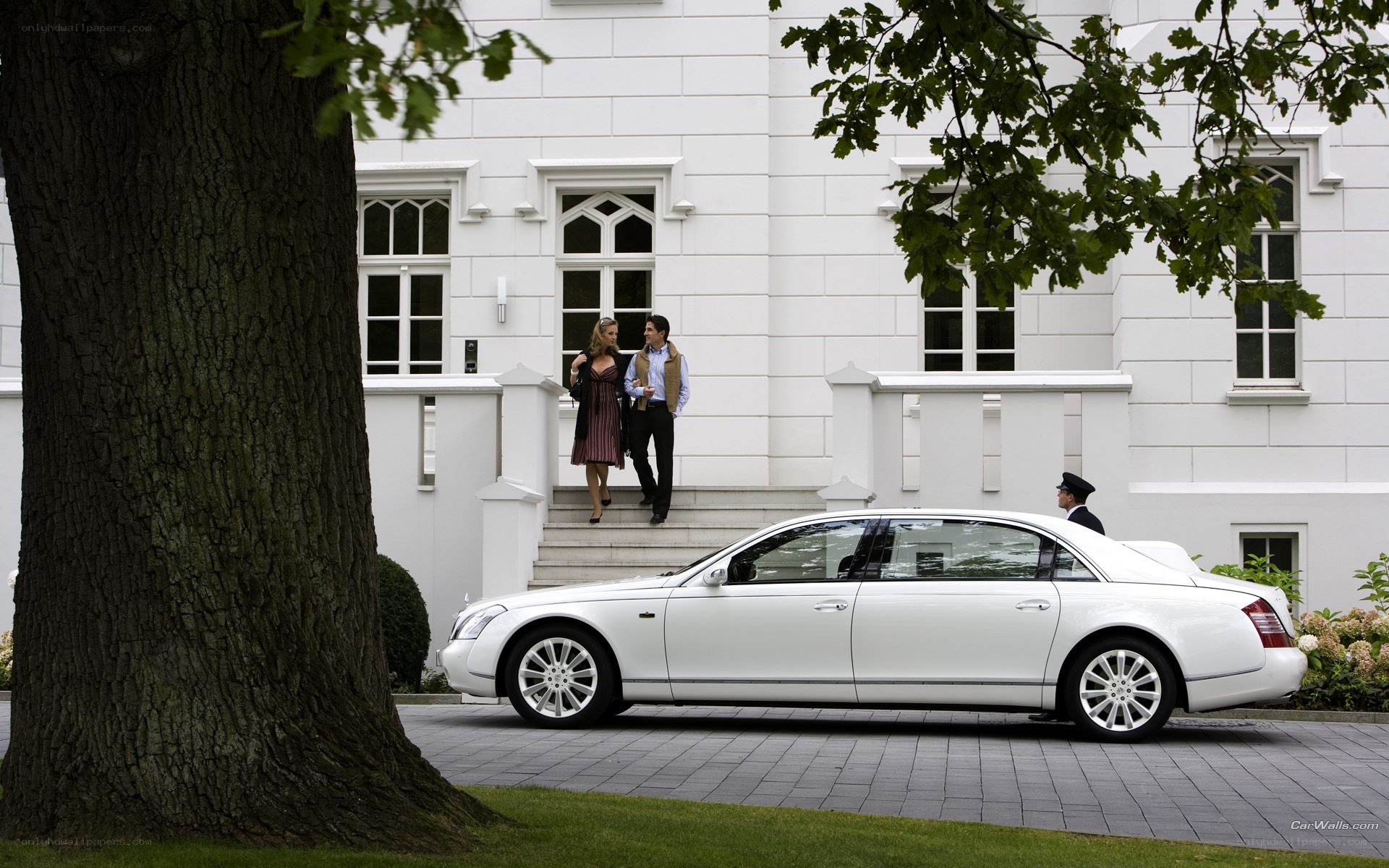 Couple exiting luxury car
