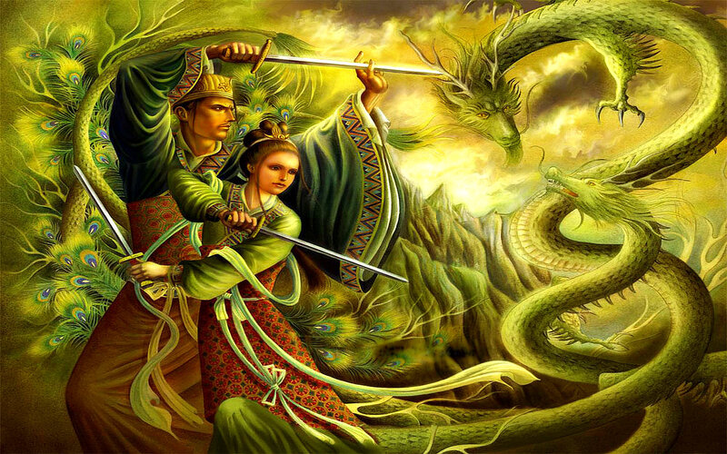 Couple Fighting Dragons