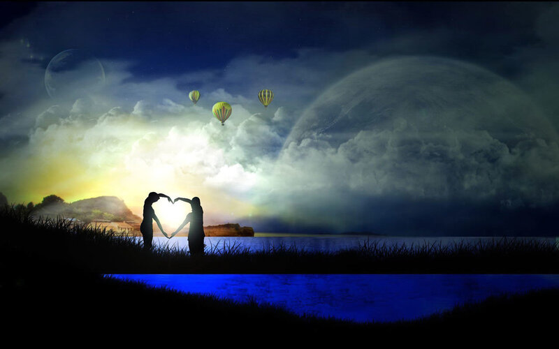 Couple Forming Heart Shape — Blue, Dreamy