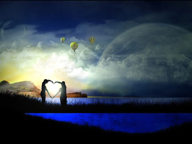 Couple Forming Heart Shape — Blue