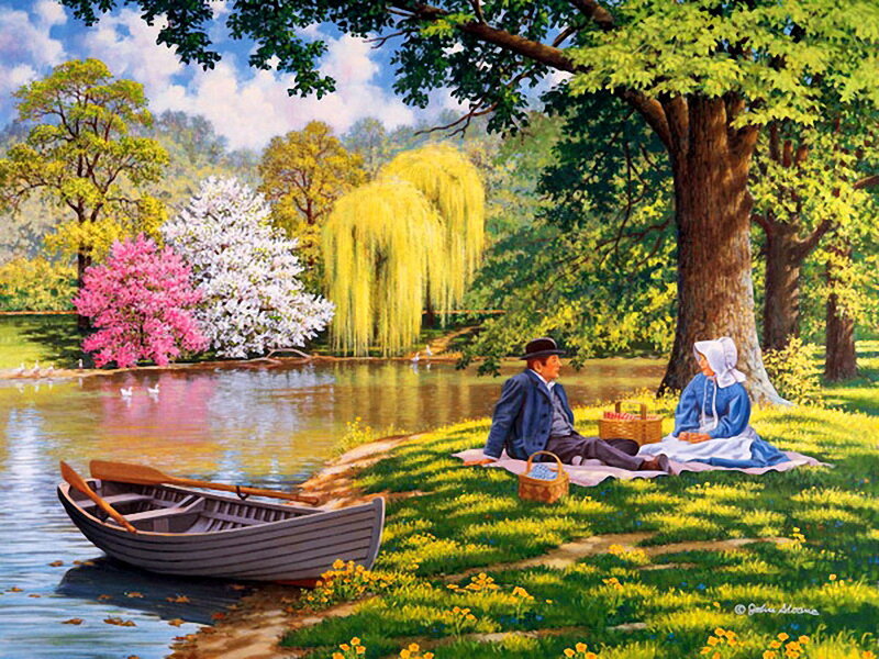 Couple Having Picnic — Green, Serene, Spring