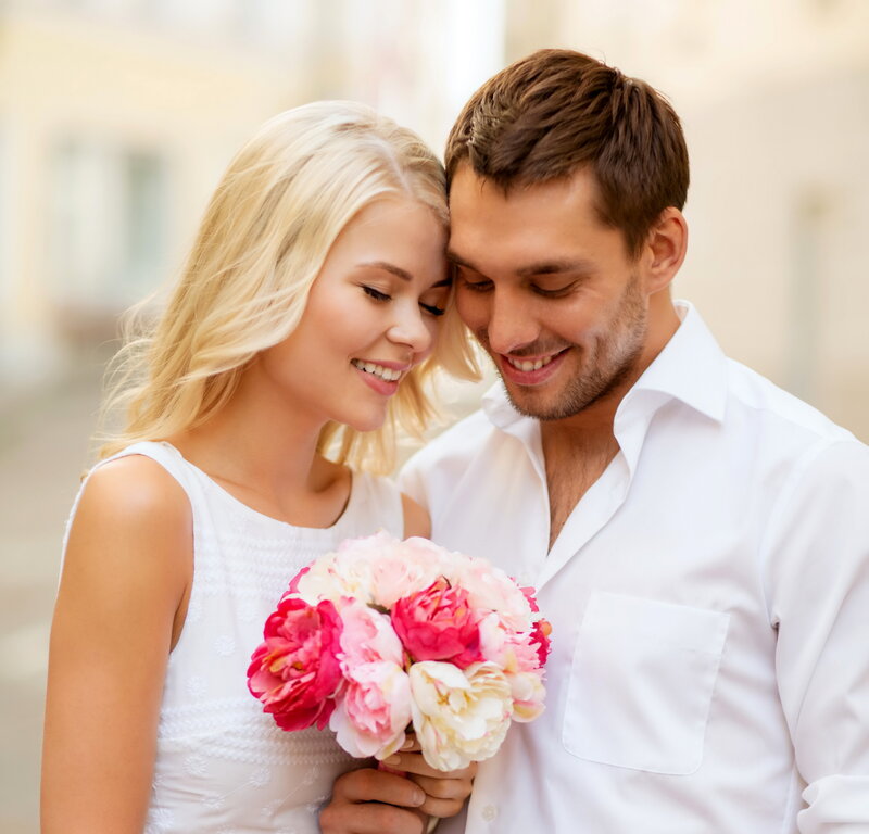 Couple Holding Flowers — White, Romantic