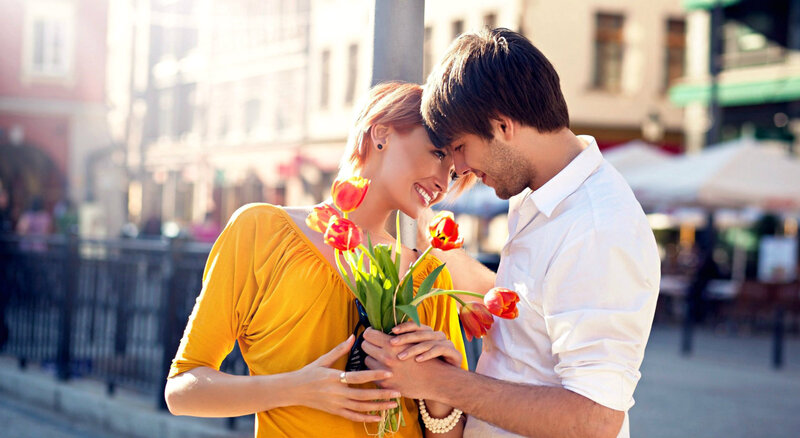 Couple Holding Flowers — Yellow, Romantic