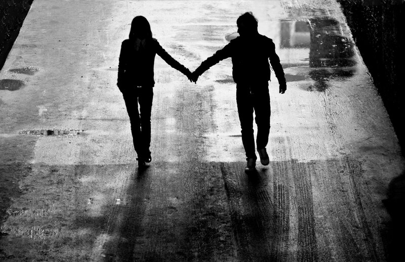 Couple Holding Hands — Black, Dramatic, Night, Photograph