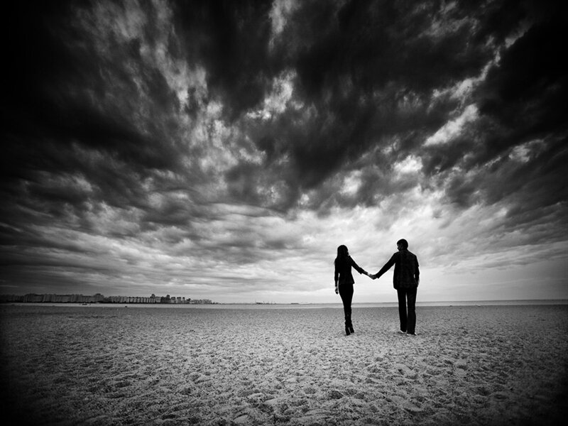 Couple Holding Hands — Black, Dramatic, Sunset