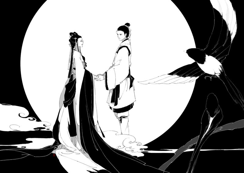 Couple Holding Hands — Black, Serene, Night, Illustration