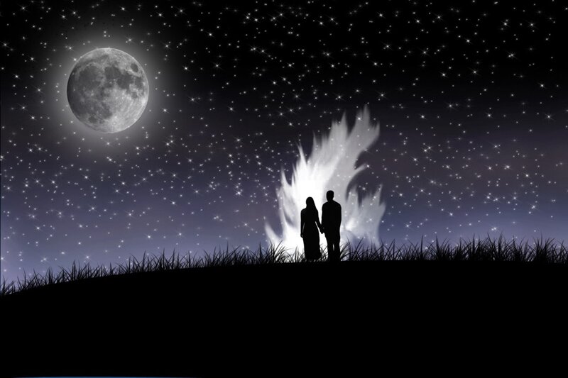 Couple Holding Hands — Black, Serene, Night