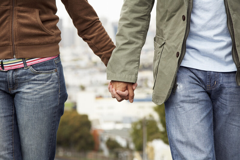 Couple Holding Hands — Blue, Calm