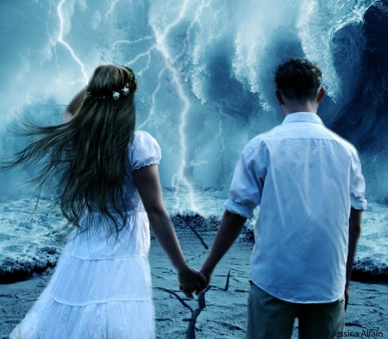 Couple Holding Hands — Blue, Dramatic, Night