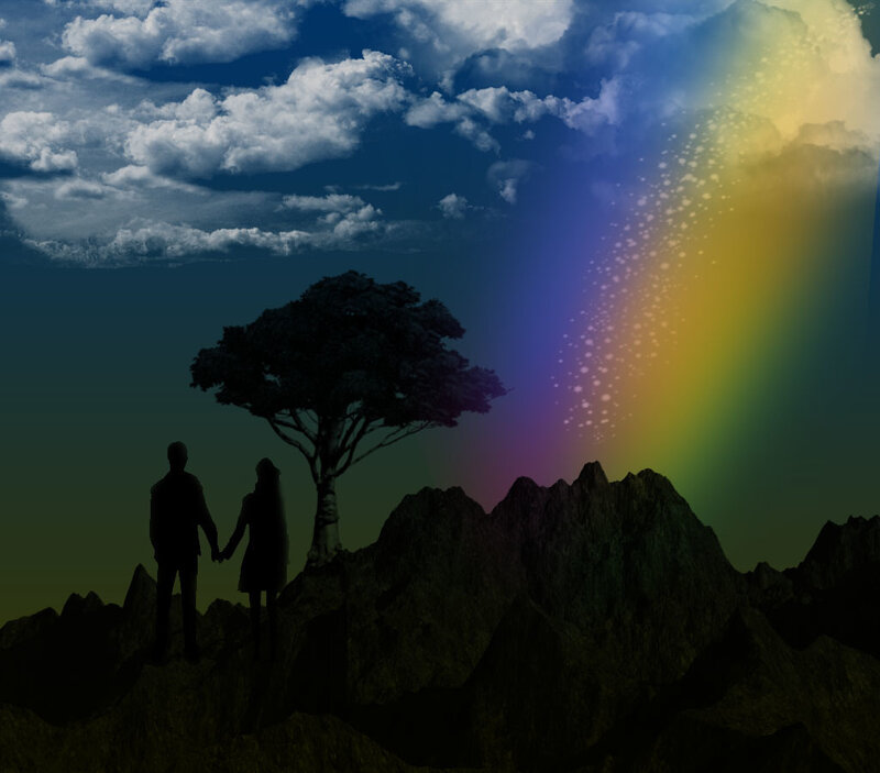 Couple Holding Hands — Blue, Dramatic